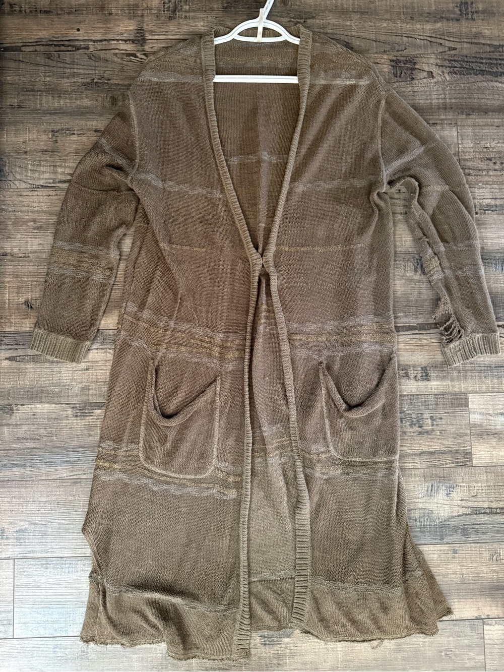 Free People Brown Open Front Longline Cardigan